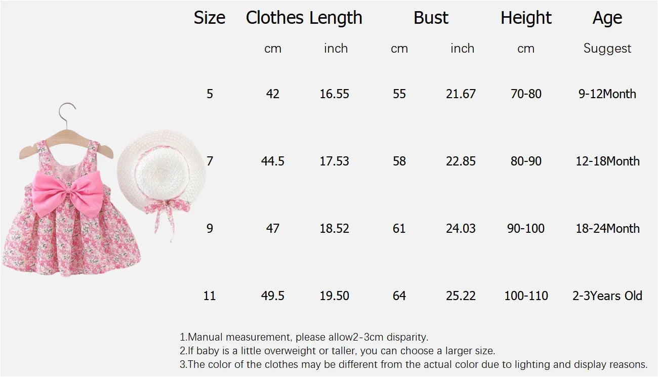 Summer Beach Party Dress for Girls Rose Red Bow Flower Print Suspender Dress Girl Casual Outdoor Outfit Sent Hat