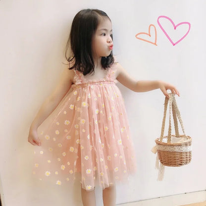 Eu's SWIND Baby Girls Summer Dresses Floral Sleeveless Birthday Party Evening Children Clothes Sweet Toddler Kids Costume