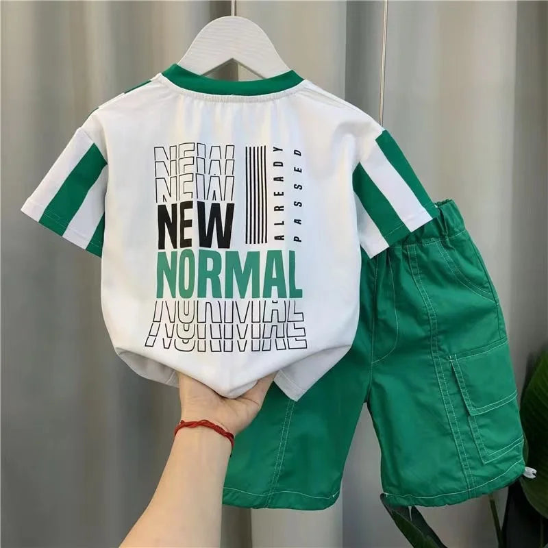 Summer Boy Clothing New Children's Clothes Set Boys Short Sleeve Striped T-Shirt+Shorts 2 Piece Set Kids 1-8T Sportswear Suit (Available)