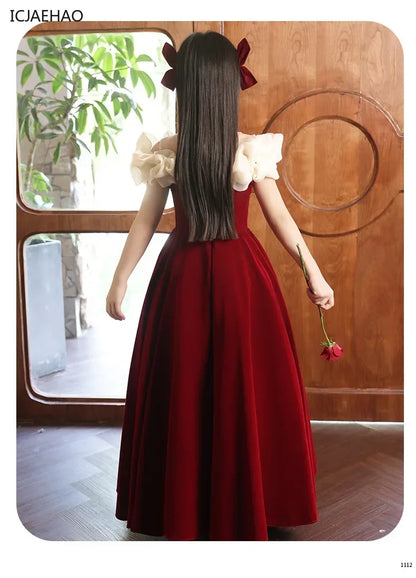 2025 New Party Dresses for Girls Teenage Girl Luxurious Evening Dress Kids VintageNew Years for Eids Quinceanera Red Ball Gown