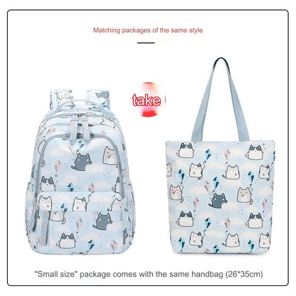 School Bags for Girls Cute Printing Cat School Backpack and Handbag Kawaii Children Backpack Back To School 2024 Mochila Escolar
