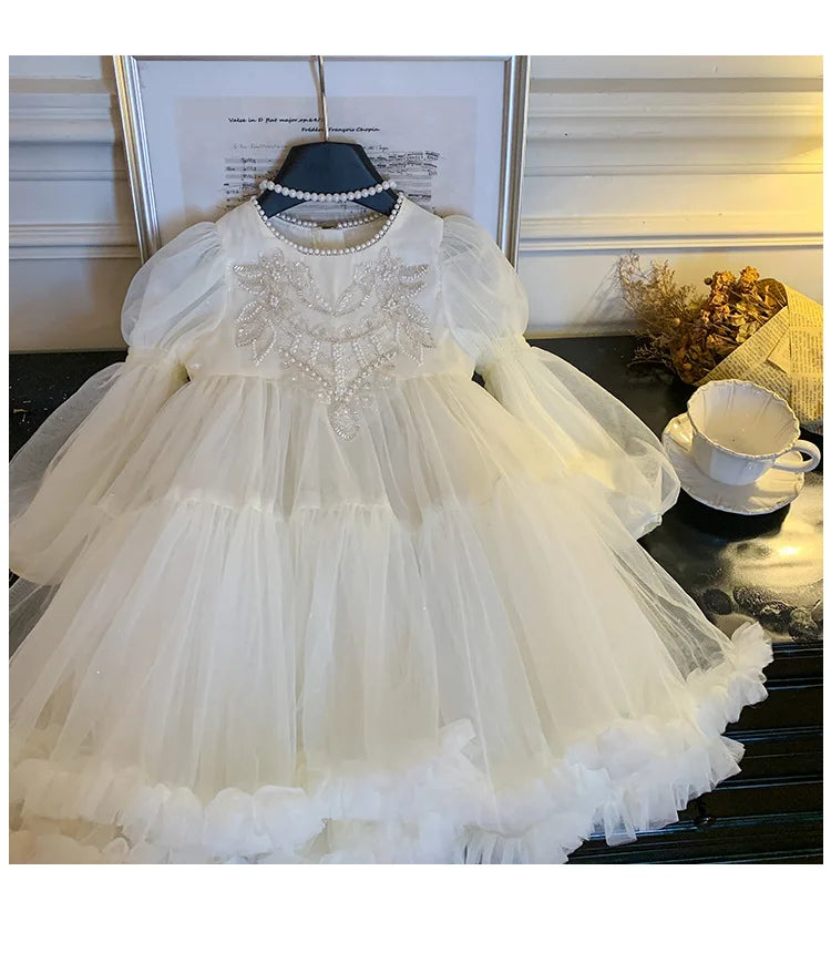 Girls' Princess Dress, High-end Flower Girl, Little Girl's Birthday Western-style Children's Palace Style Pearl Dress