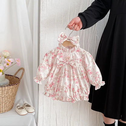 2025 Boutique Spring Cute Baby Clothes Girls Floral Print Dresses Newborn Girl Romper Birthday Party New Dress for Children Kids