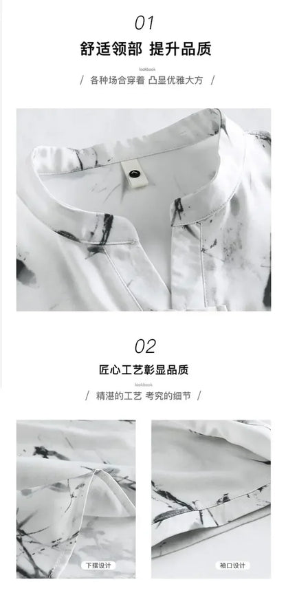 New Chinese Short-sleeved Men Trendy Versatile T-shirt in Summer Retro Stand Collar Thin Fashion Pullover (Available)
