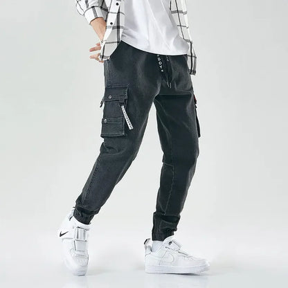 Men Joggers Cargo Denim Pants Baggy Harem Japanese Streetwear Styke Male Ankle Harajuku Casual Hip Hop Jeans Trousers Men