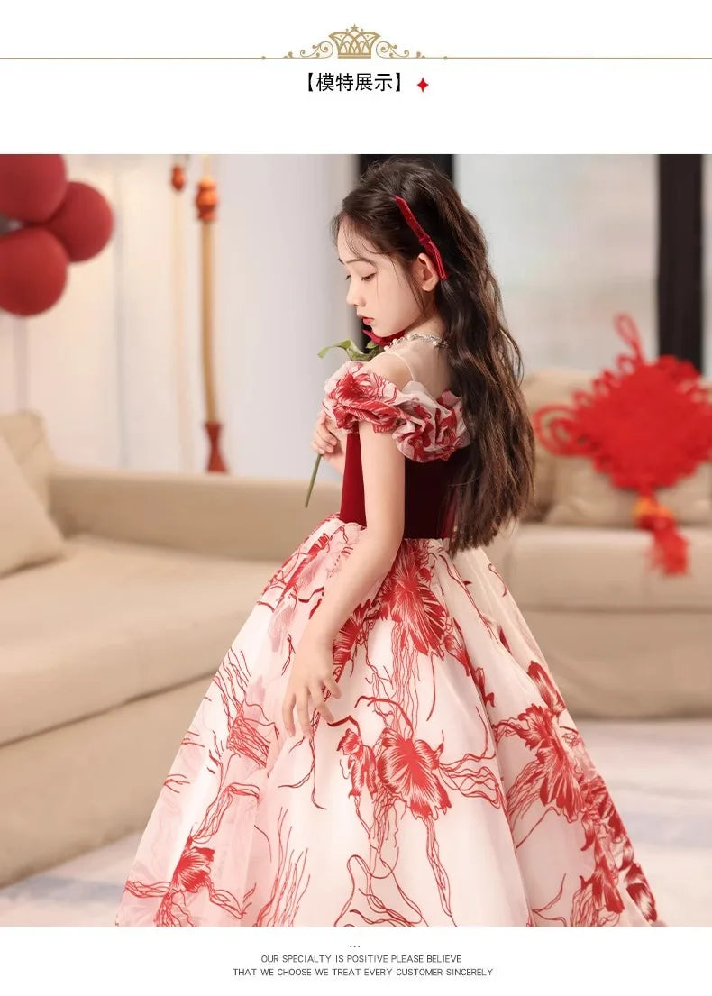 Girls' dress Princess dress Little girl Birthday party Flower Child Wedding Children's catwalk pompadour dress
