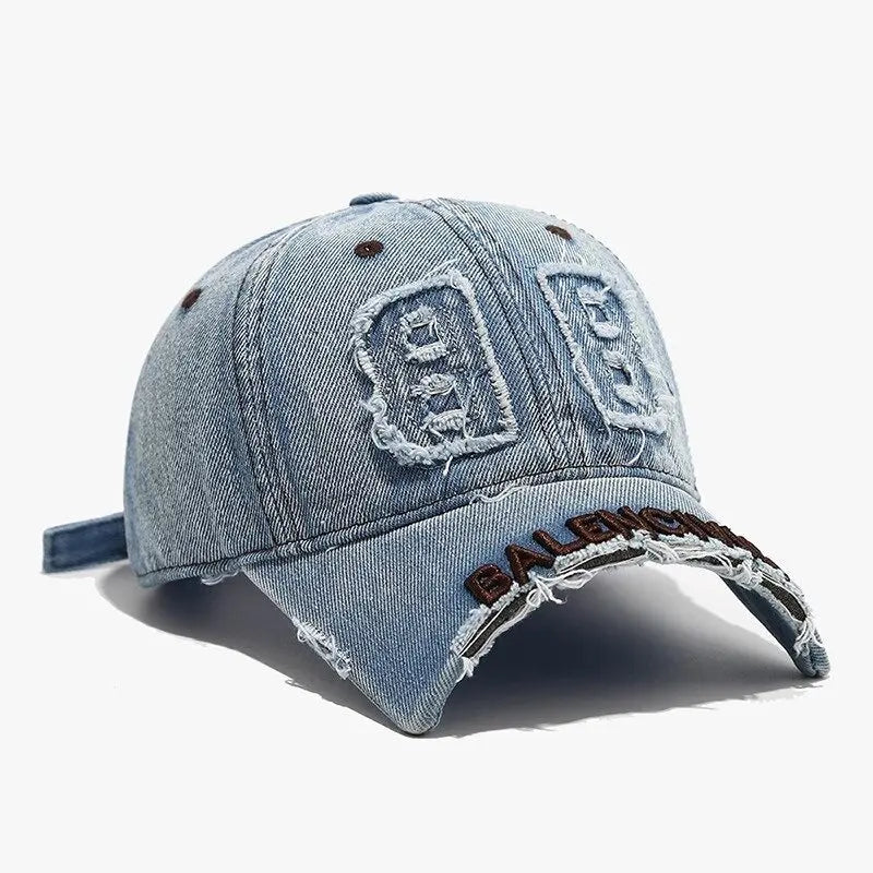 fashion denim baseball cap women men hats vintage distressed letters embroidered cotton soft top casual hats unisex