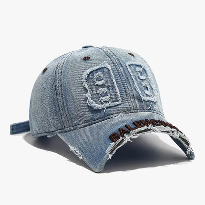 fashion denim baseball cap women men hats vintage distressed letters embroidered cotton soft top casual hats unisex