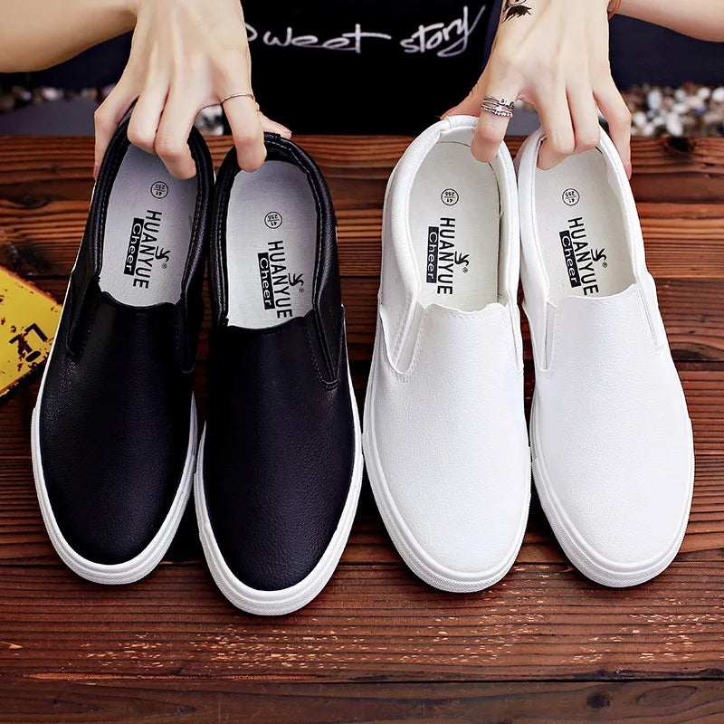 New Shoes for Men Leather Casual Shoes Spring Fashion Concise Flat Shoes 2 Colors Slip-on Loafers (Available)