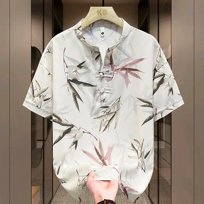 New Chinese Short-sleeved Men Trendy Versatile T-shirt in Summer Retro Stand Collar Thin Fashion Pullover (Available)
