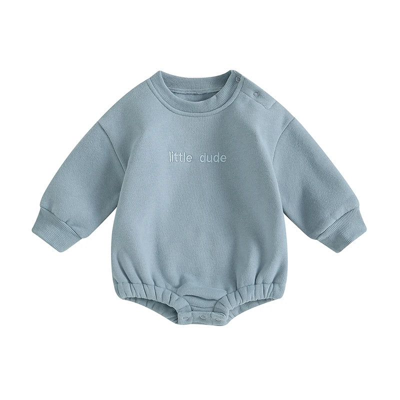 Newborn Baby Boy Clothes Little Dude Bubs Sweatshirt Bubble Romper Fleece Sweater  Fall Winter Outfit