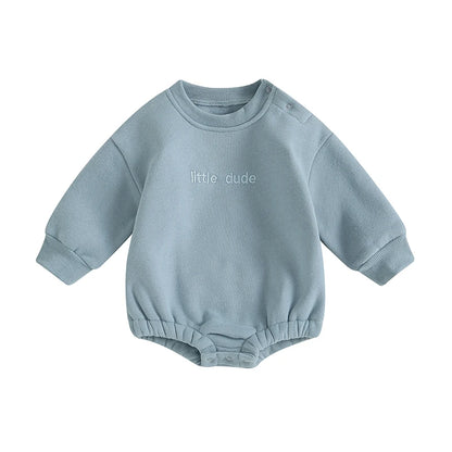 Newborn Baby Boy Clothes Little Dude Bubs Sweatshirt Bubble Romper Fleece Sweater  Fall Winter Outfit