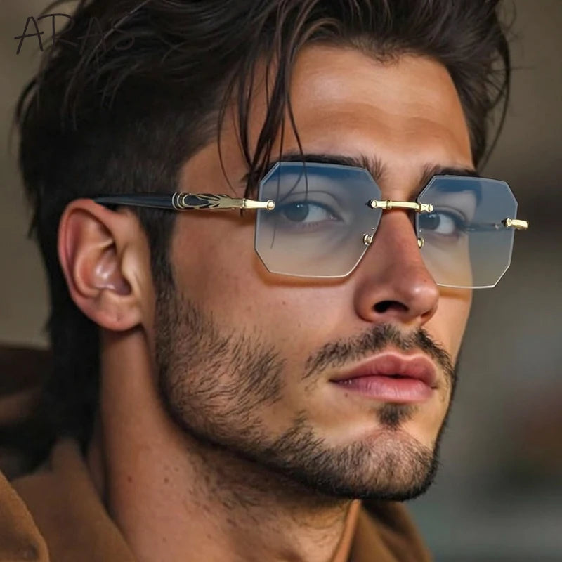 Fashion Rimless Square Sunglasses Men 2025 Luxury Brand Outdoor UV400 Sun Glasses For Male Classic Polygon Frameless Eyewear