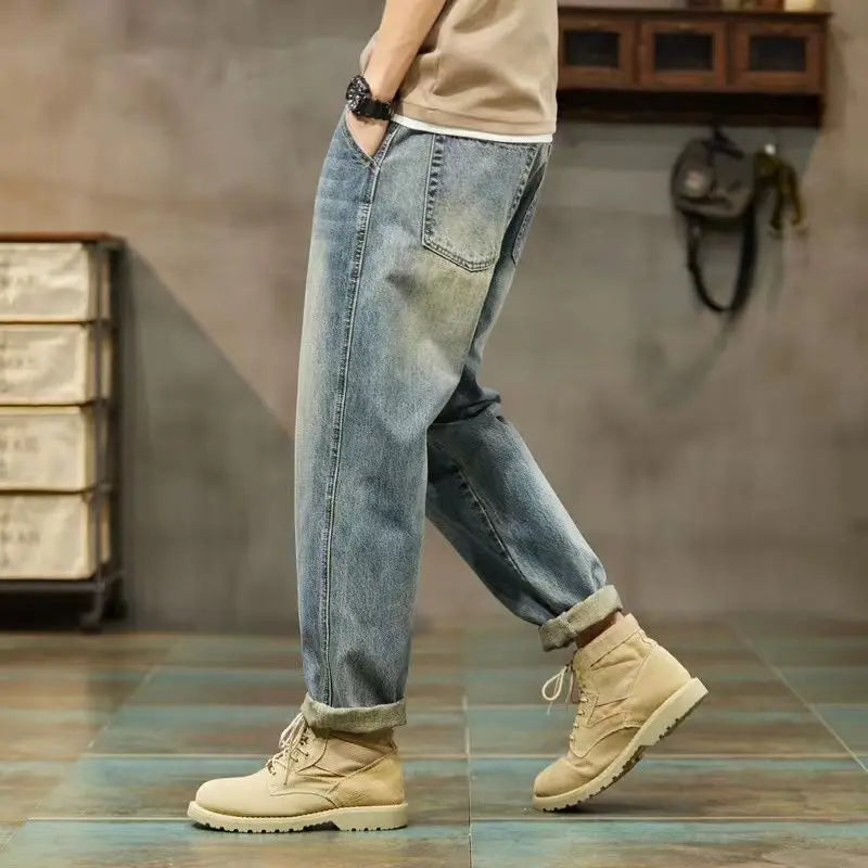 American Vintage Blue Men Cargo Jeans Spring Summer New Streetwear Fashion Male Clothes Thin Casual Big Size Baggy Denim Pants