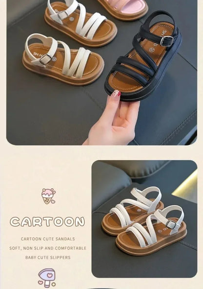 1-10Y Baby Girls Sandals Summer Children's New Cool Fashion Princess Cute Versatile Shoes for Students Flat Sandal Casual Shoe  (Available)