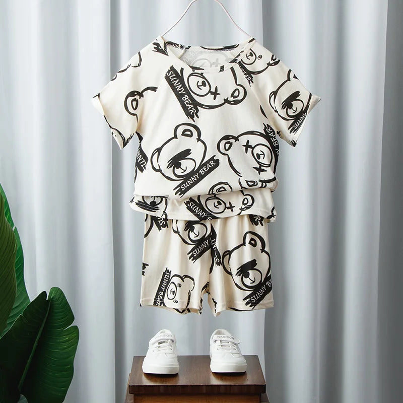 Summer Cartoon T-Shirt+Shorts 2-Piece Clothing Set Cotton Kids Boys Girls Casual Tracksuit Clothes Suits Outdoor Fashion 2-12Y