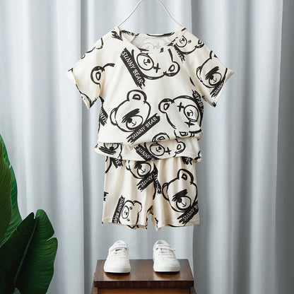 Summer Cartoon T-Shirt+Shorts 2-Piece Clothing Set Cotton Kids Boys Girls Casual Tracksuit Clothes Suits Outdoor Fashion 2-12Y