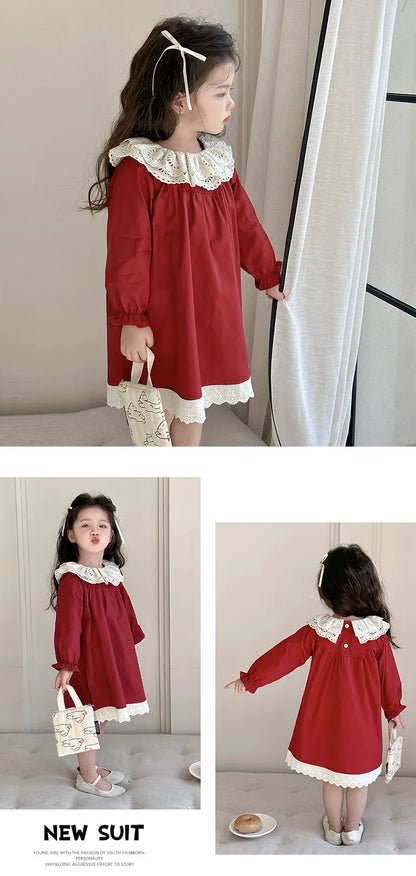 Girls' Dress Spring and Autumn 2025 New Children's Foreign Spring Dress Long Sleeve Skirt Spring Girl Princess Dress