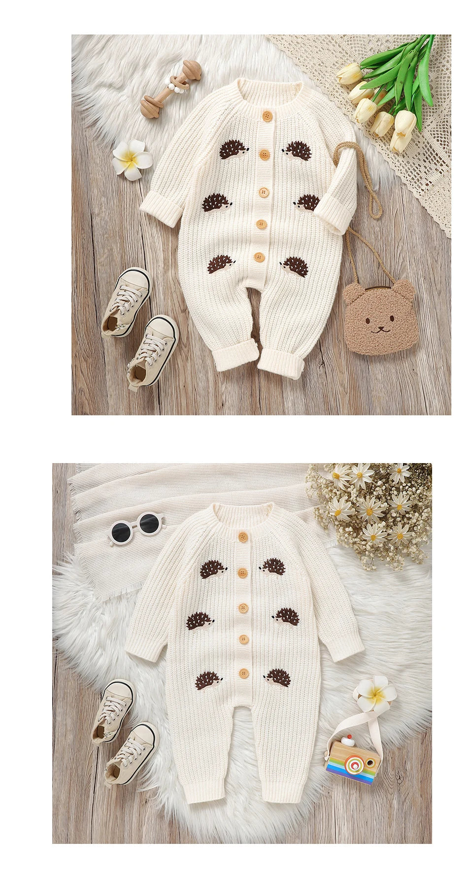 Newborn Clothes Outfits Autumn Winter Baby Boy Girl Long Sleeve Knitted Rompers Jumpsuits Cute Hedgehog Infant Outwear Playsuits