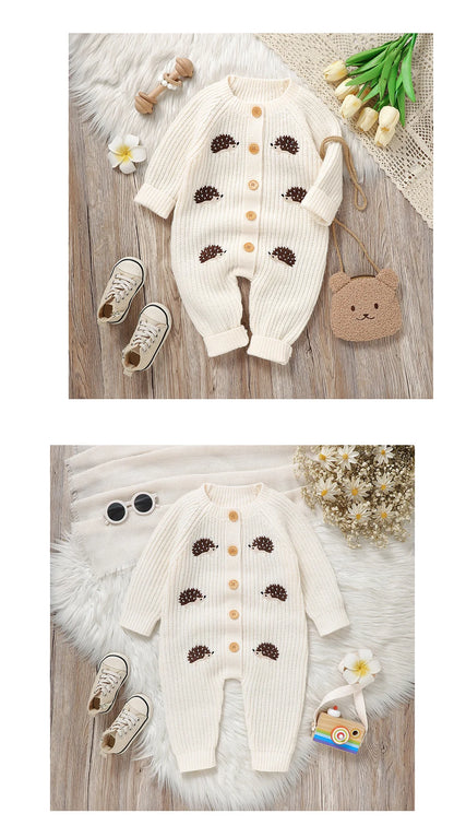 Newborn Clothes Outfits Autumn Winter Baby Boy Girl Long Sleeve Knitted Rompers Jumpsuits Cute Hedgehog Infant Outwear Playsuits
