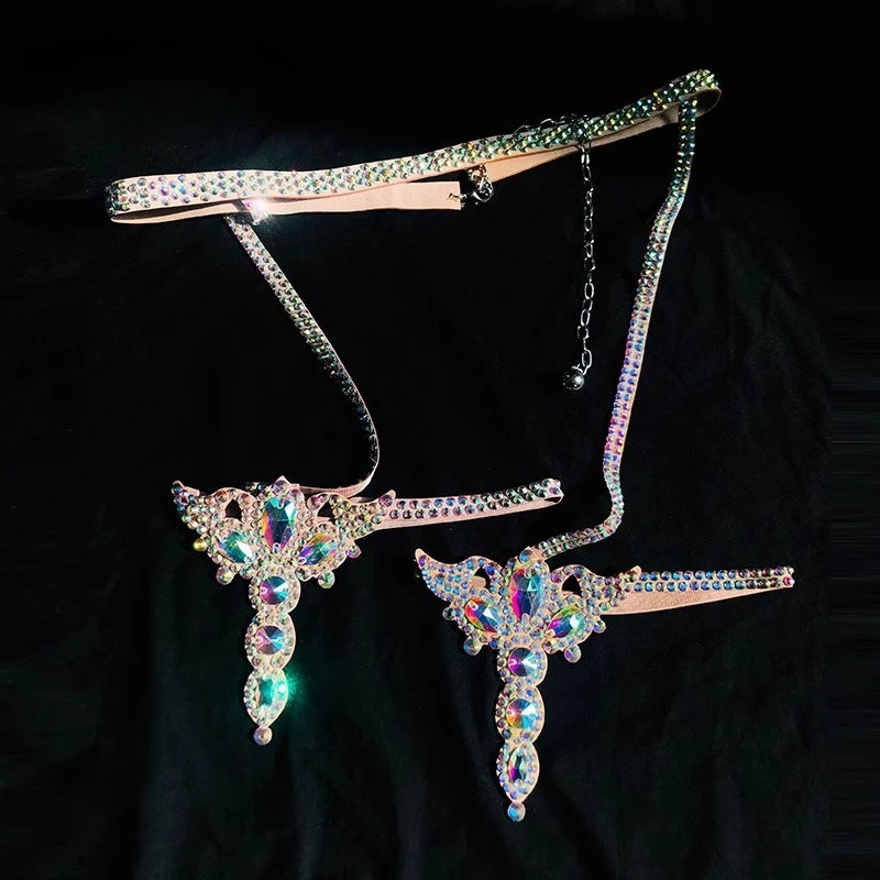 Belly Dance Performance Accessories for Women Senior AB Stones Chain Belt Girl's Luxury Competiton Leg LoopsSuper Sparkling