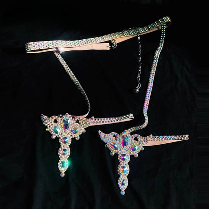 Belly Dance Performance Accessories for Women Senior AB Stones Chain Belt Girl's Luxury Competiton Leg LoopsSuper Sparkling
