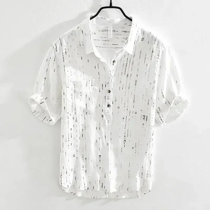 Summer Men Clothing 2025 New Fashion Casual Versatile Shirt Short-sleeved Top Loose Printed Thin   (Available)