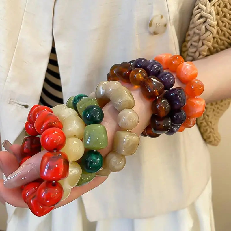 Women's Bracelet with Square and Round Acrylic Beads; Simple European and American Inspired Design, Korean Fashion Accessory