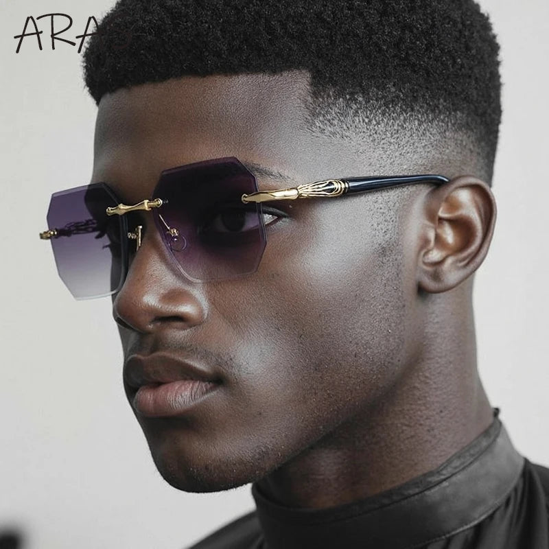Fashion Rimless Square Sunglasses Men 2025 Luxury Brand Outdoor UV400 Sun Glasses For Male Classic Polygon Frameless Eyewear