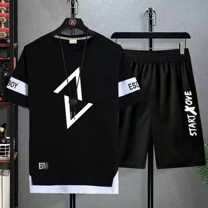 Summer set short sleeved t-shirt for men, paired with cool and trendy shorts for couples, and half sleeved clothes for teenagers (Available)