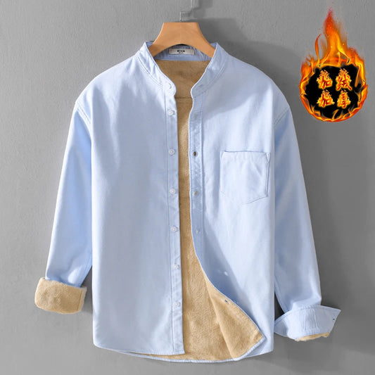 Thickened Warm Plus Size Stand Collar Cotton Shirts Men Brand Trend French Stylish Long Sleeve Top Clothes 5Color Chemise Homme