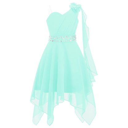 Summer Girls Festive Dress Hi-Lo Tulle Sleeveless Shiny Beaded Dress Flower Kids Wedding Pageant Clothing Evening Communion Gow