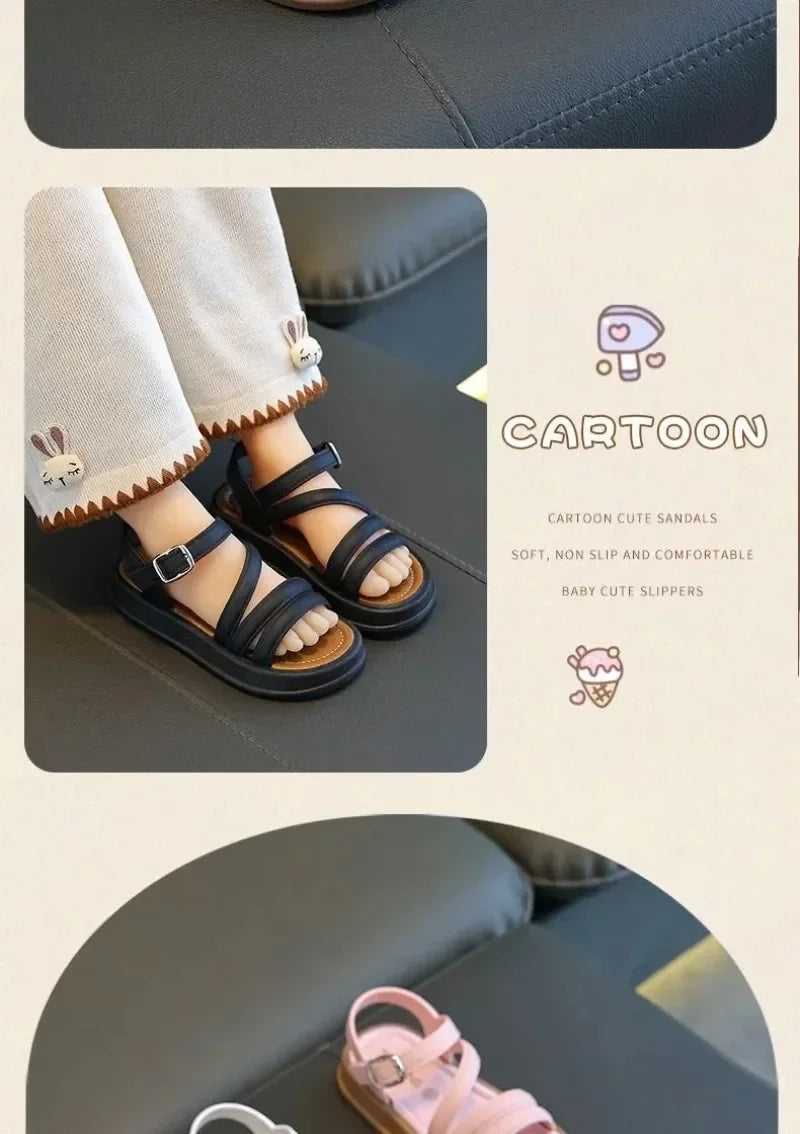 1-10Y Baby Girls Sandals Summer Children's New Cool Fashion Princess Cute Versatile Shoes for Students Flat Sandal Casual Shoe  (Available)