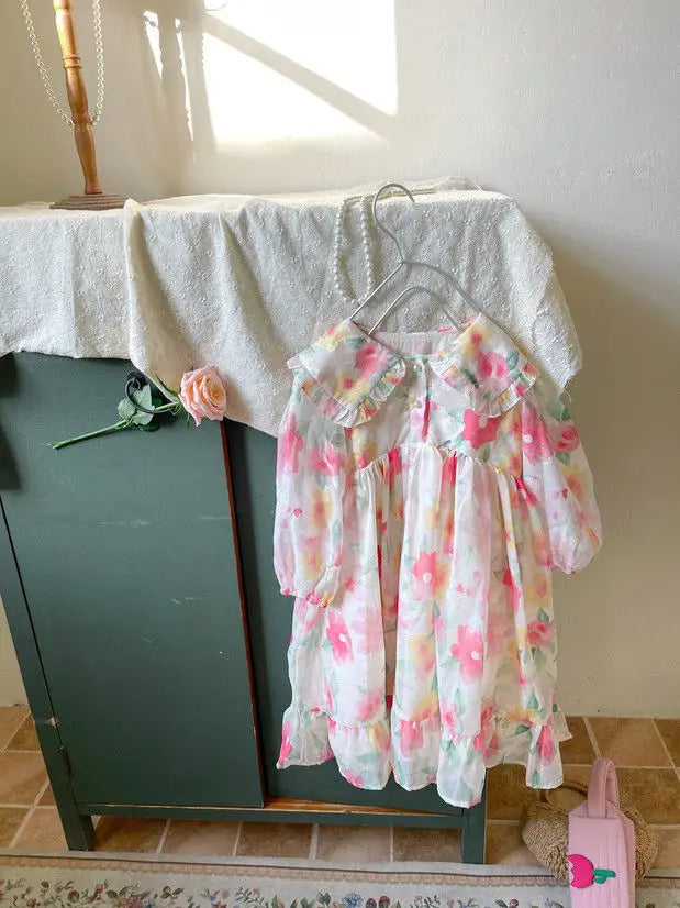 New Summer Kids Dresses for Girls Pure Color All-match Lace Girls  Short-sleeved Dress Baby Princess Dress Girls Clothes