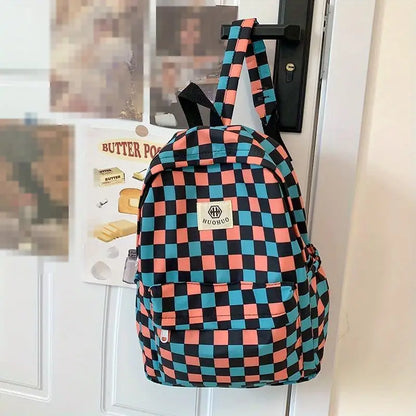 Schoolbags for Female Junior High School Students, High School Students, Middle School Students, Ins Style Girls Backpacks, Girls Checkerboard Backpacks, Five Colors Available