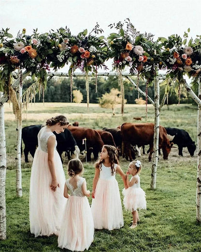 New Girls' Long-Sleeved Lace Gauze Dress Children's Evening Dress Wedding Flower Girl Sweet Lovely Versatile Dress