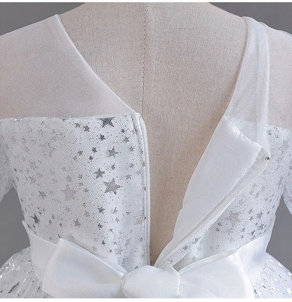 Summer Girls Dresses for Party and Wedding Lace Mesh Short Sleeve Girls Sequin Dress Fashion Girls Party Dress 4-10 Years