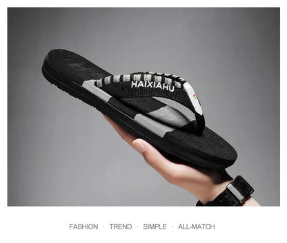 Men Slides Cloth Tape Woven Color Matching Stripe Wear-resistant Slippers Size 39-45  (Available)
