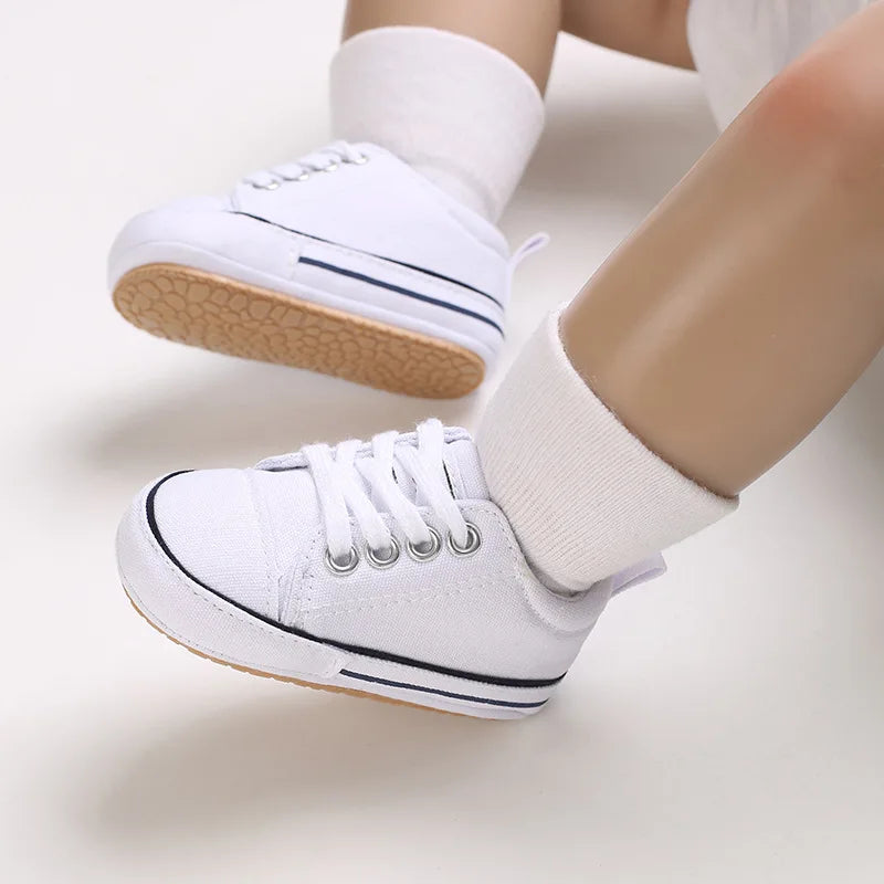 Somenie Newborn Baby Shoes for Spring Autumn Boys Girls Canvas Shoes for 0-1 Year Old Babies Soft-Soled Toddler Shoes with Laces
