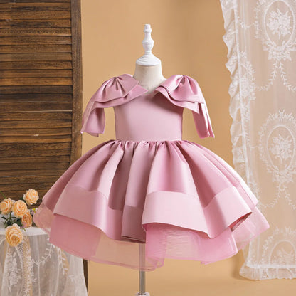 Fashion Big Bow Girls Party Dress Formal Pink Wedding Bridesmaid Birthday Princess Dresess for Girl Gala Christmas Kids Clothes
