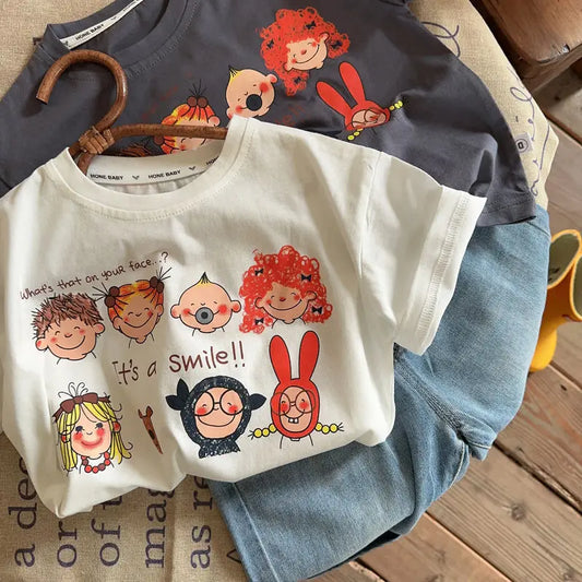 Boys Short Sleeved T-shirt Summer Cute Cartoon Printed Girl Top Fashion 3-8-year-old Children Pullover