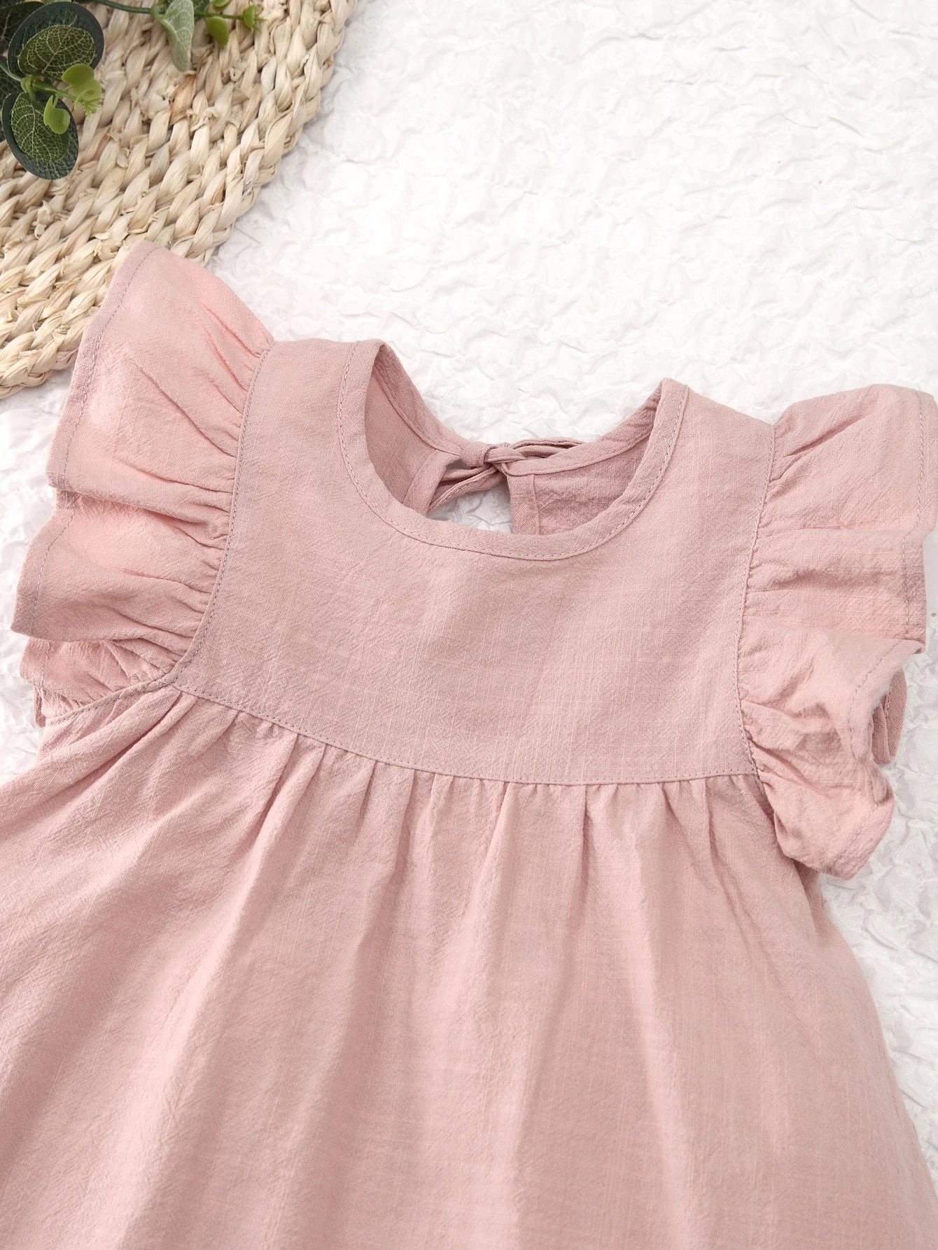 Toddler girls dresses kid's summer wear Pure color puffy sleeves girl dress back collar tie princess dress