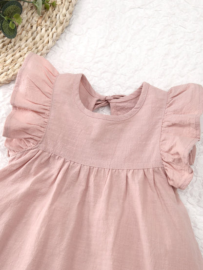 Toddler girls dresses kid's summer wear Pure color puffy sleeves girl dress back collar tie princess dress