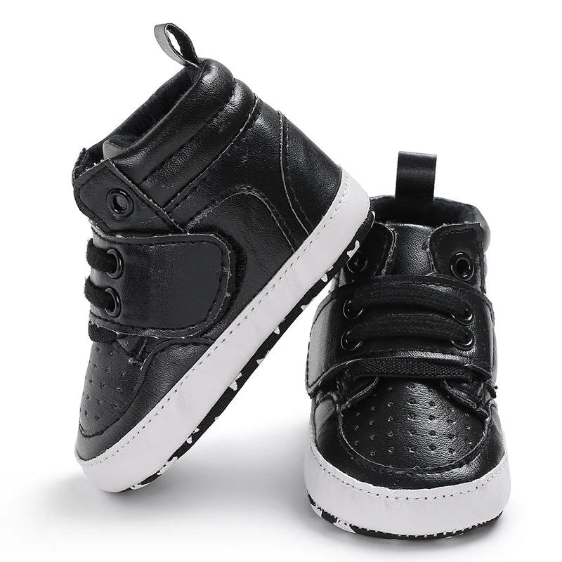 Newborn Baby Fashion Sneakers Shoes Boys Girls Solid Lace Up High Shoes Toddlers Breathable Non Slip First Walkers 0-18 Months