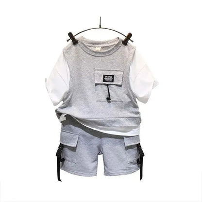 Kids Boys Summer Suit New Fashion Children's Baby Handsome Short Sleeve Top Shorts 2-Piece Boys' Casual Clothing Set (Available)