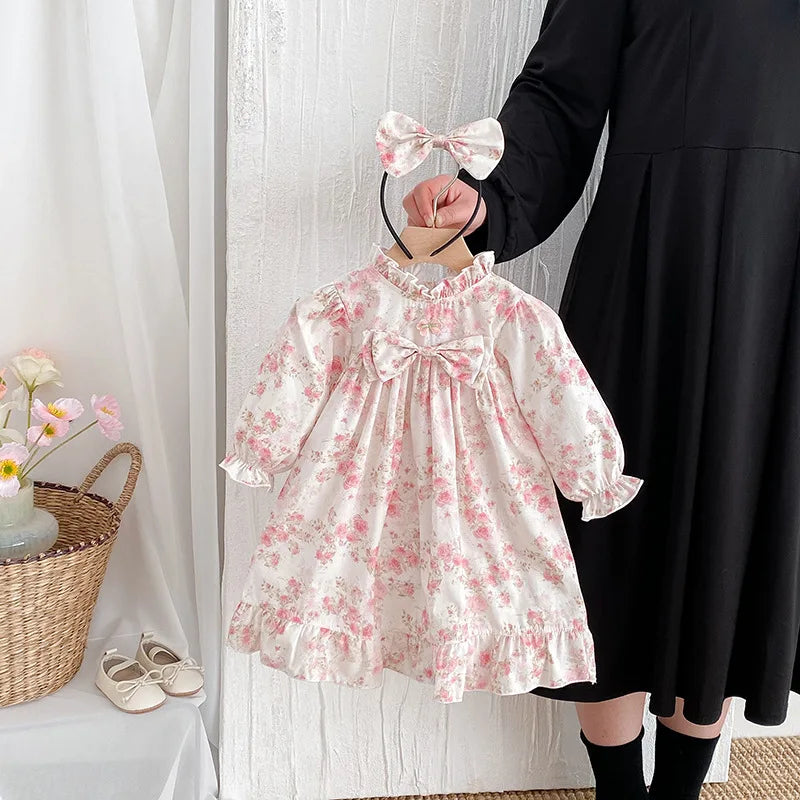 2025 Boutique Spring Cute Baby Clothes Girls Floral Print Dresses Newborn Girl Romper Birthday Party New Dress for Children Kids
