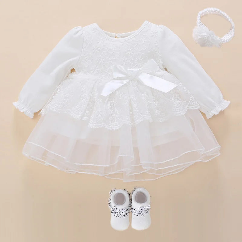 Newborn Baby Girl Dress Baptism Dress White Christening Clothes For Baby Girl Lace Vestido Bebe Robe Bapteme 3 6 9 Months