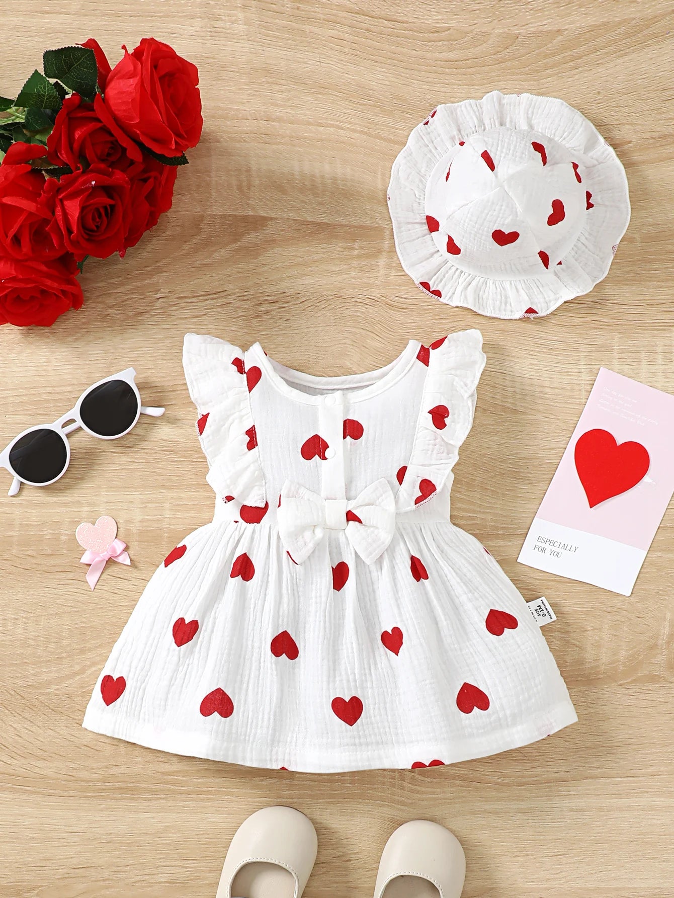 2PCS Dress Clothes Set Newborn Baby Girl Love Print Sleeveless Dress With Hat Summer Fashion Cute Wear for Infant Girl 0-9Months