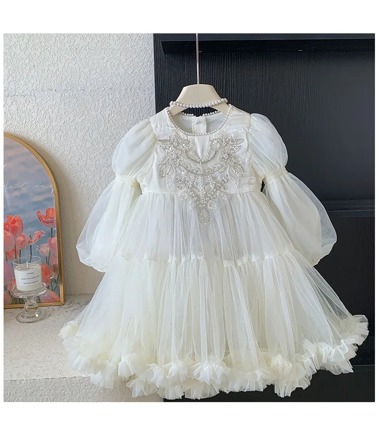 Girls' Princess Dress, High-end Flower Girl, Little Girl's Birthday Western-style Children's Palace Style Pearl Dress