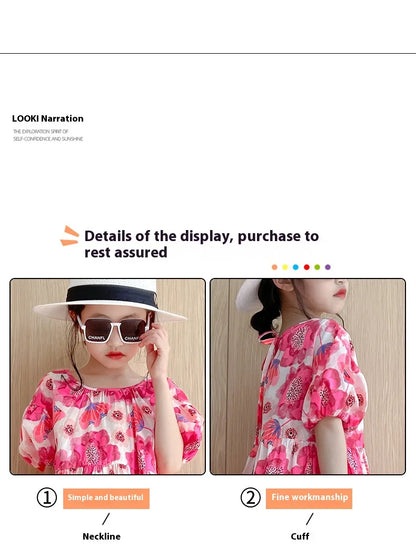 Girl's Large Flower Dress 2025 New Summer Children's Foreign-Style Loose Korean Version of the Older Girls Floral Lazy Skirt